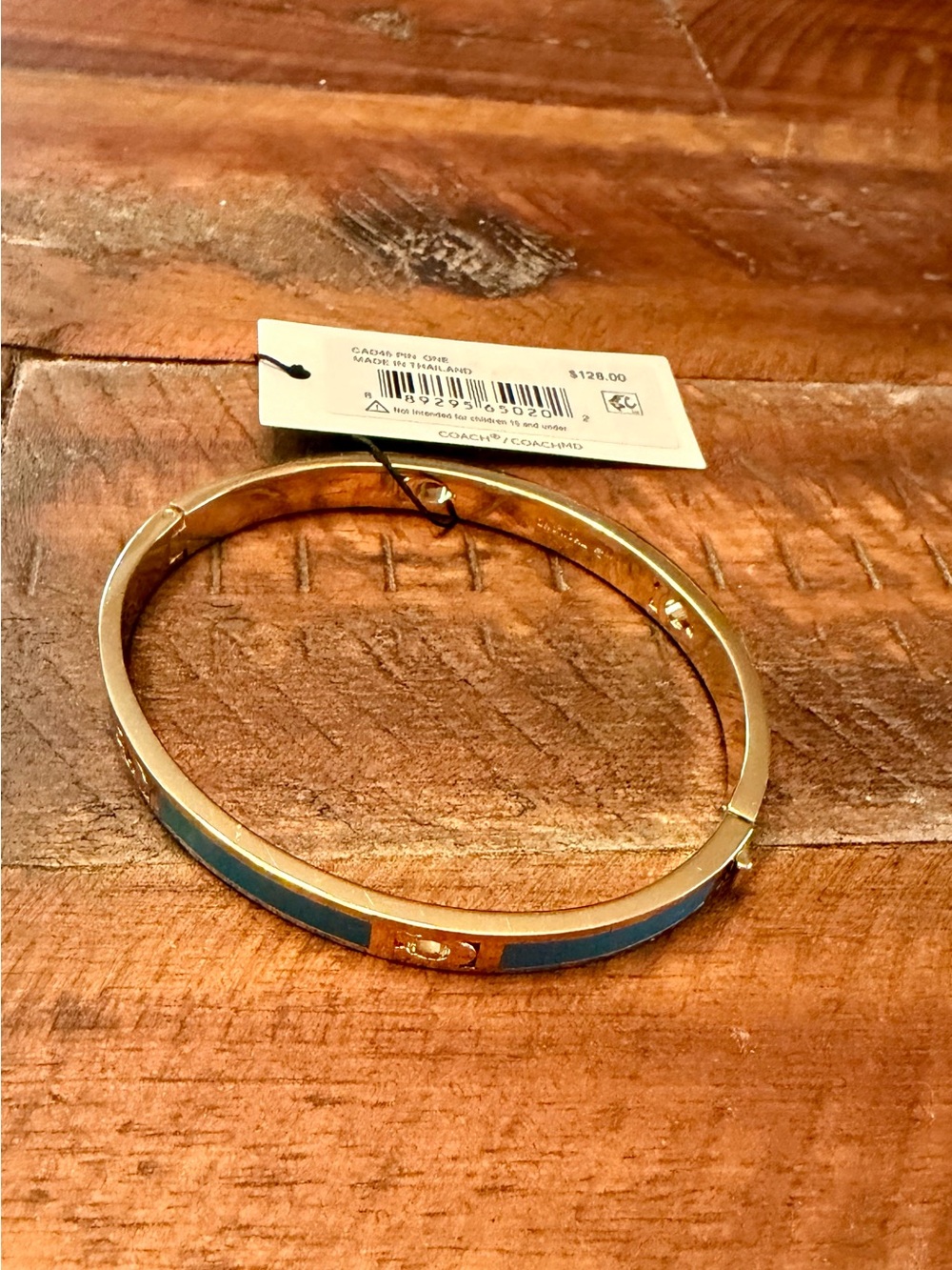 Coach Gold-Tone Bangle with Teal Inlay - Picture 5 of 8